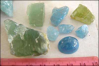 Aquamarine Beryl Cabochon, Bead and Tumble Rough   Namibia